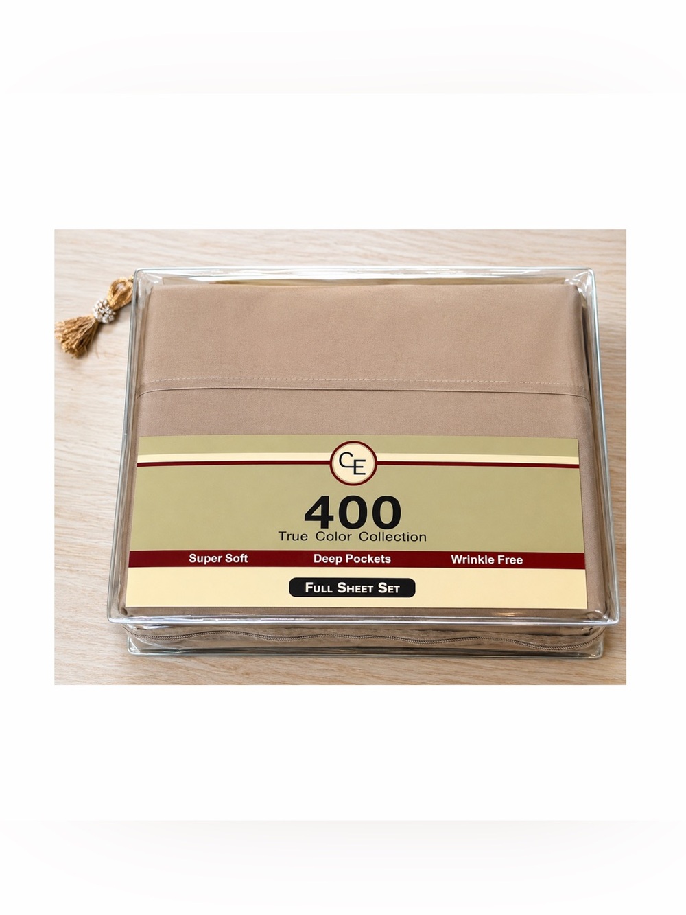 CE 400 Thread Count Full Sheet Set Taupe Brown Deep Pocket Wrinkle Free New